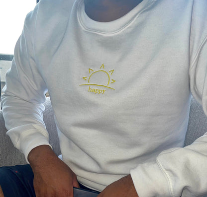 Happy Sun Embroidered Sweatshirt - Embroidered Crewneck - Custom Sweatshirt - Custom Sweater