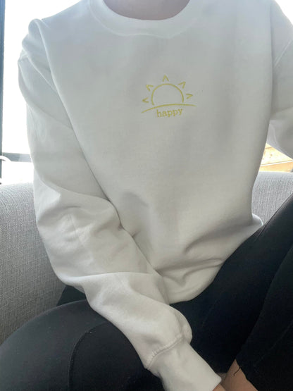 Happy Sun Embroidered Sweatshirt - Embroidered Crewneck - Custom Sweatshirt - Custom Sweater