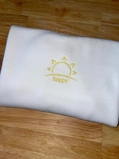 Happy Sun Embroidered Sweatshirt - Embroidered Crewneck - Custom Sweatshirt - Custom Sweater