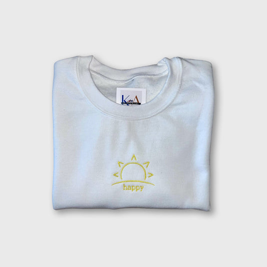 Happy Sun Embroidered Sweatshirt - Embroidered Crewneck - Custom Sweatshirt - Custom Sweater