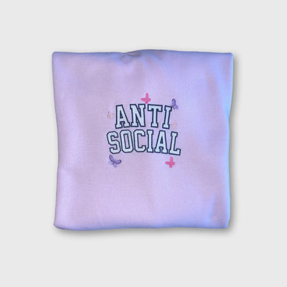 Antisocial Embroidered Sweatshirt - Embroidered Crewneck - Custom Sweatshirt - Custom Sweater - Introvert - AntiSocial - Pink