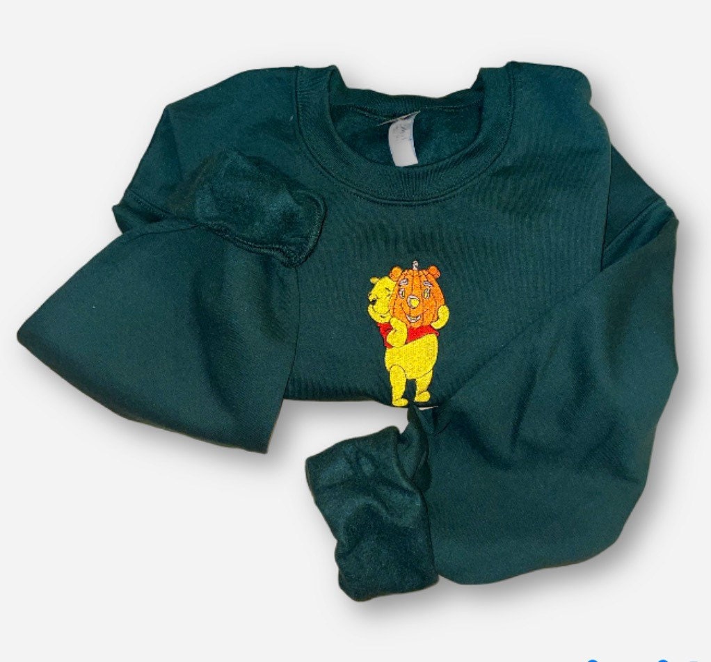 Fall Winnie the Pooh Embroidered Sweatshirt - Embroidered Crewneck - Custom Sweatshirt - Fall Sweater - Halloween Sweater