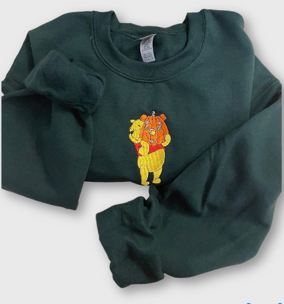 Fall Winnie the Pooh Embroidered Sweatshirt - Embroidered Crewneck - Custom Sweatshirt - Fall Sweater - Halloween Sweater