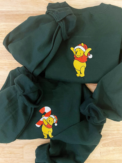 Christmas Winnie the Pooh Embroidered Sweatshirt - Embroidered Crewneck - Custom Sweatshirt - Holiday Sweater - Christmas Sweater