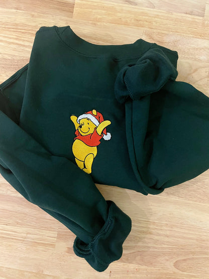 Christmas Winnie the Pooh Embroidered Sweatshirt - Embroidered Crewneck - Custom Sweatshirt - Holiday Sweater - Christmas Sweater