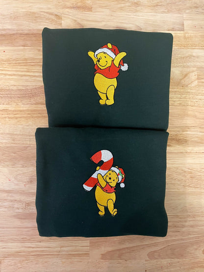 Christmas Winnie the Pooh Embroidered Sweatshirt - Embroidered Crewneck - Custom Sweatshirt - Holiday Sweater - Christmas Sweater