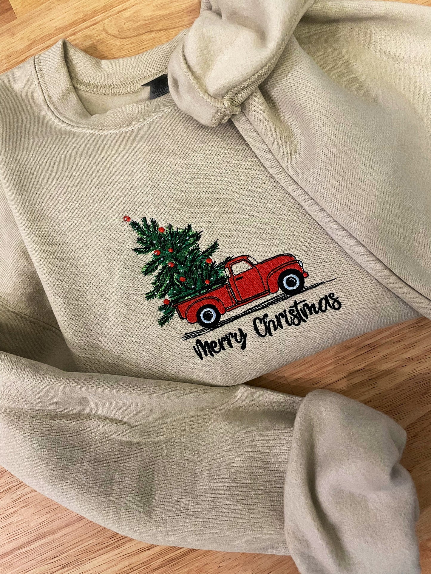 Christmas Tree Truck Embroidered Sweatshirt - Embroidered Crewneck - Custom Sweatshirt - Holiday Sweater - Christmas Sweater