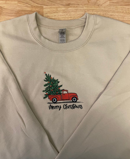 Christmas Tree Truck Embroidered Sweatshirt - Embroidered Crewneck - Custom Sweatshirt - Holiday Sweater - Christmas Sweater