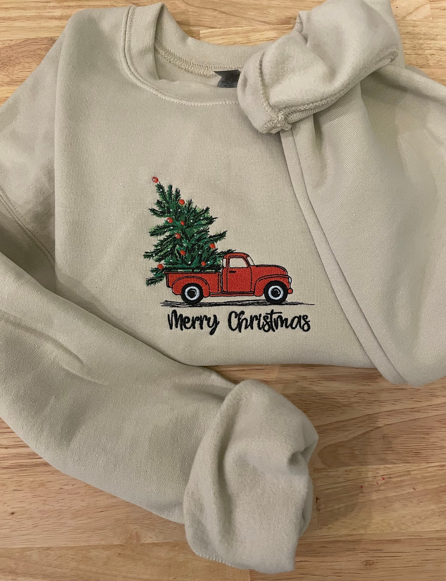 Christmas Tree Truck Embroidered Sweatshirt - Embroidered Crewneck - Custom Sweatshirt - Holiday Sweater - Christmas Sweater