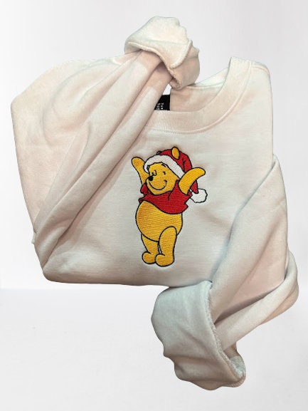 Christmas Winnie the Pooh Embroidered Sweatshirt - Embroidered Crewneck - Custom Sweatshirt - Holiday Sweater - Christmas Sweater