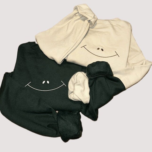 Smiley Face Embroidered Sweatshirt - Embroidered Crewneck - Custom Sweatshirt - Custom Sweater - Happy Face - Smiling - Be Happy Sweater