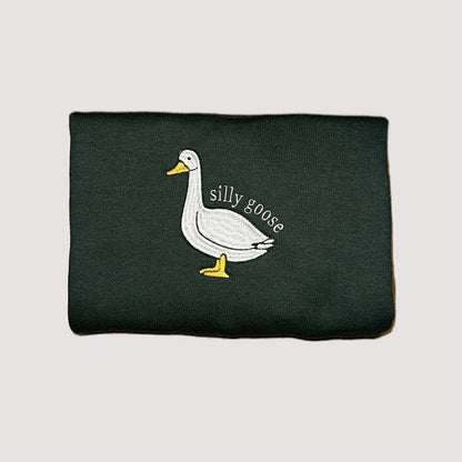 Silly Goose Embroidered Sweatshirt - Embroidered Crewneck - Green Sweatshirt - Custom Sweatshirt - Custom Sweater