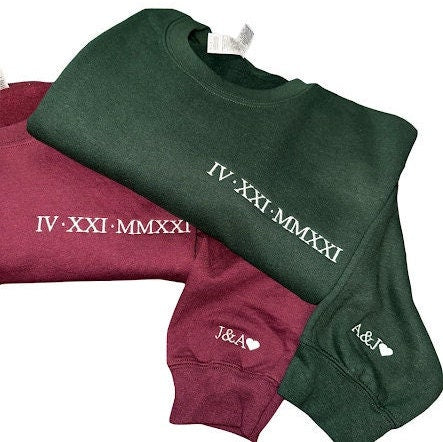 Embroidered Roman Numerals Couples Engagement Sweatshirt, Gift For Her, Anniversary Gift, Personalized Sweater, Gift for Bride and Groom