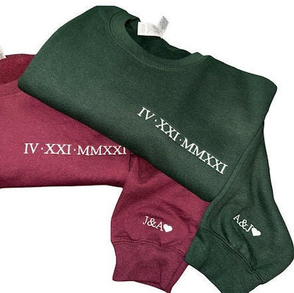 Embroidered Roman Numerals Couples Engagement Sweatshirt, Gift For Her, Anniversary Gift, Personalized Sweater, Gift for Bride and Groom