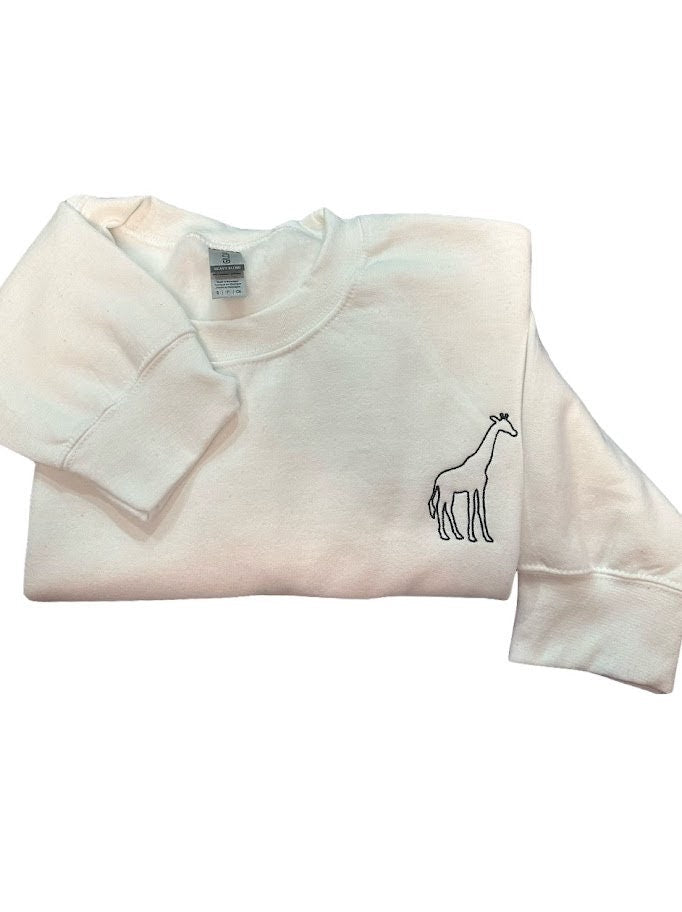 Giraffe Outline Silhouette, Embroidered Crewneck - Beige/Tan Sweatshirt - Custom Sweatshirt - Custom Animal Sweater, Gift for Animal Lover