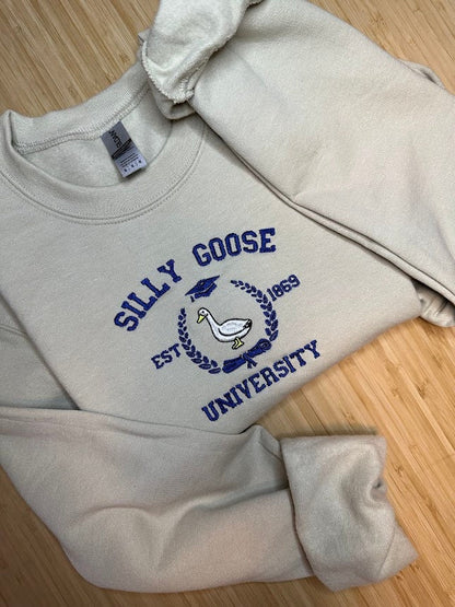 Silly Goose University Embroidered Sweatshirt, Unisex Silly Goose University Sweater, Funny Shirts, Gift for Him, Gift for Her, Funny Goose