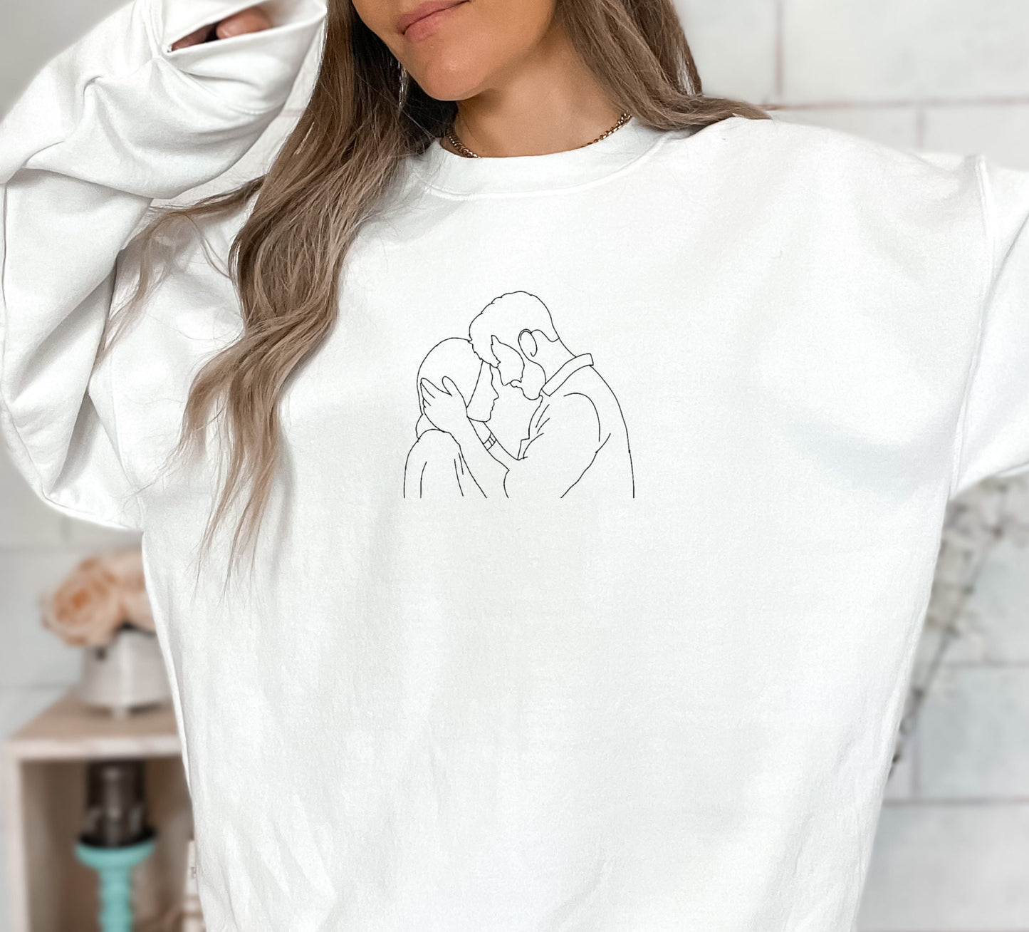 EMBROIDERED|Custom Outline From Photo, Photo Outline Sweatshirt, Portrait Outline Tshirt, Oversized Hoodie, Couples Sweatshirt, Wedding Gift