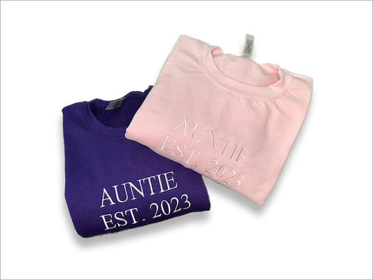 AUNTIE EST. Embroidered Sweatshirt, Personalized Crewneck, Aunt Shirts, Family Sweatshirts, Personalized Gift, Gift For Aunts, Customize