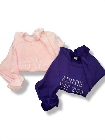 AUNTIE EST. Embroidered Sweatshirt, Personalized Crewneck, Aunt Shirts, Family Sweatshirts, Personalized Gift, Gift For Aunts, Customize