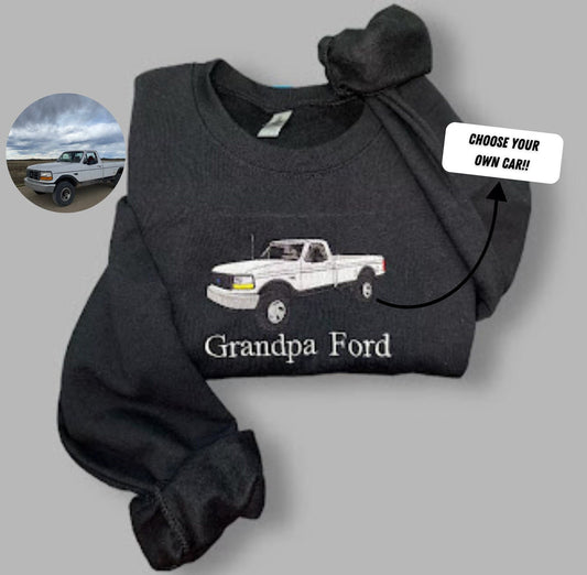 Custom Embroidered Car Sweatshirt With Text, Personalized Gift for Him or Her, Gift For Dads, Car Lover, Pickup Truck Owner, Car Crewneck,