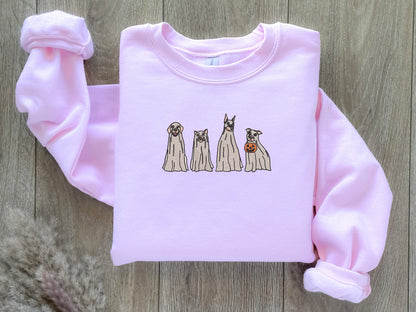 EMBROIDERED Retro Ghost Dogs Sweatshirt, Halloween Sweaters for Him and Her, Sweaters for Fall, Embroidered Sweatshirt, Clothing for Fall