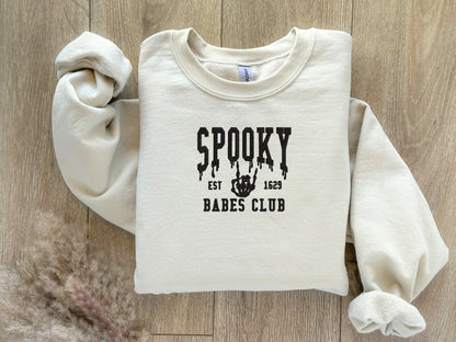 EMBROIDERED Spooky Babes Club Sweatshirt, Halloween Sweaters for Him and Her, Sweaters for Fall, Embroidered Sweatshirt, Halloween Outfit