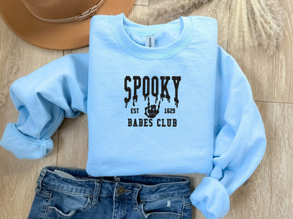 EMBROIDERED Spooky Babes Club Sweatshirt, Halloween Sweaters for Him and Her, Sweaters for Fall, Embroidered Sweatshirt, Halloween Outfit