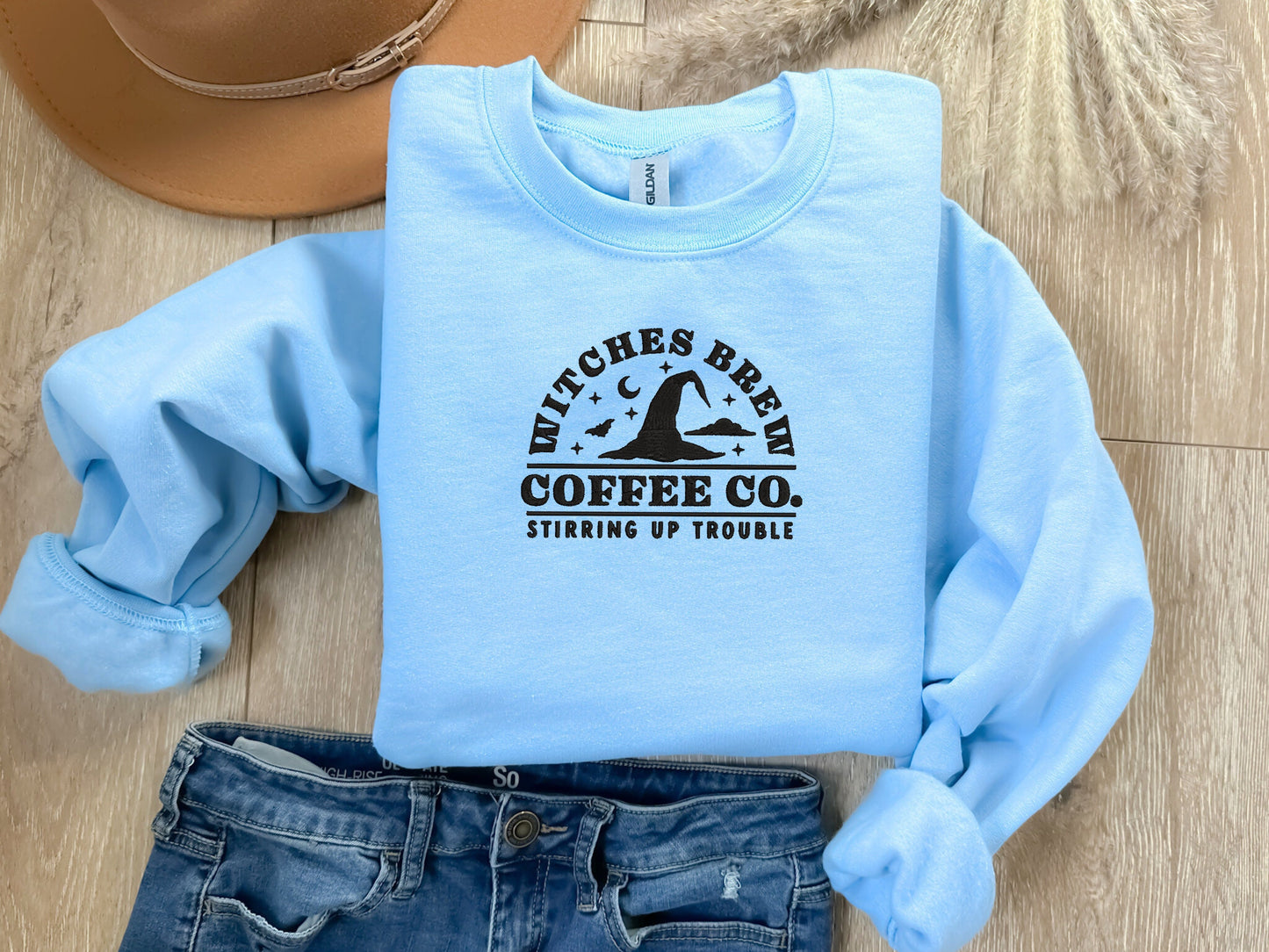 EMBROIDERED Witches Brew Coffee Sweatshirt, Halloween Sweater for Him and Her, Sweaters for Fall, Embroidered Sweatshirt, Halloween Pullover