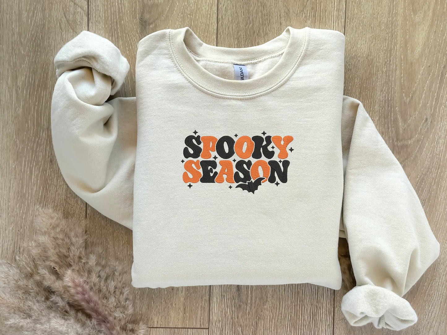 EMBROIDERED Spooky Season Sweatshirt, Halloween Sweater for Him and Her, Ghost, Back, PSL, Pumpkin Fall, Cute and Scary Embroidery, Fall