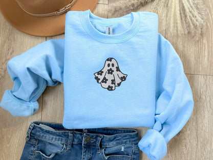 EMBROIDERED Daisy Flower Ghost Sweatshirt, Halloween Sweatshirt, Fall Sweatshirt for Men and Women, Halloween Crewneck, Funny, Spooky, Ghost