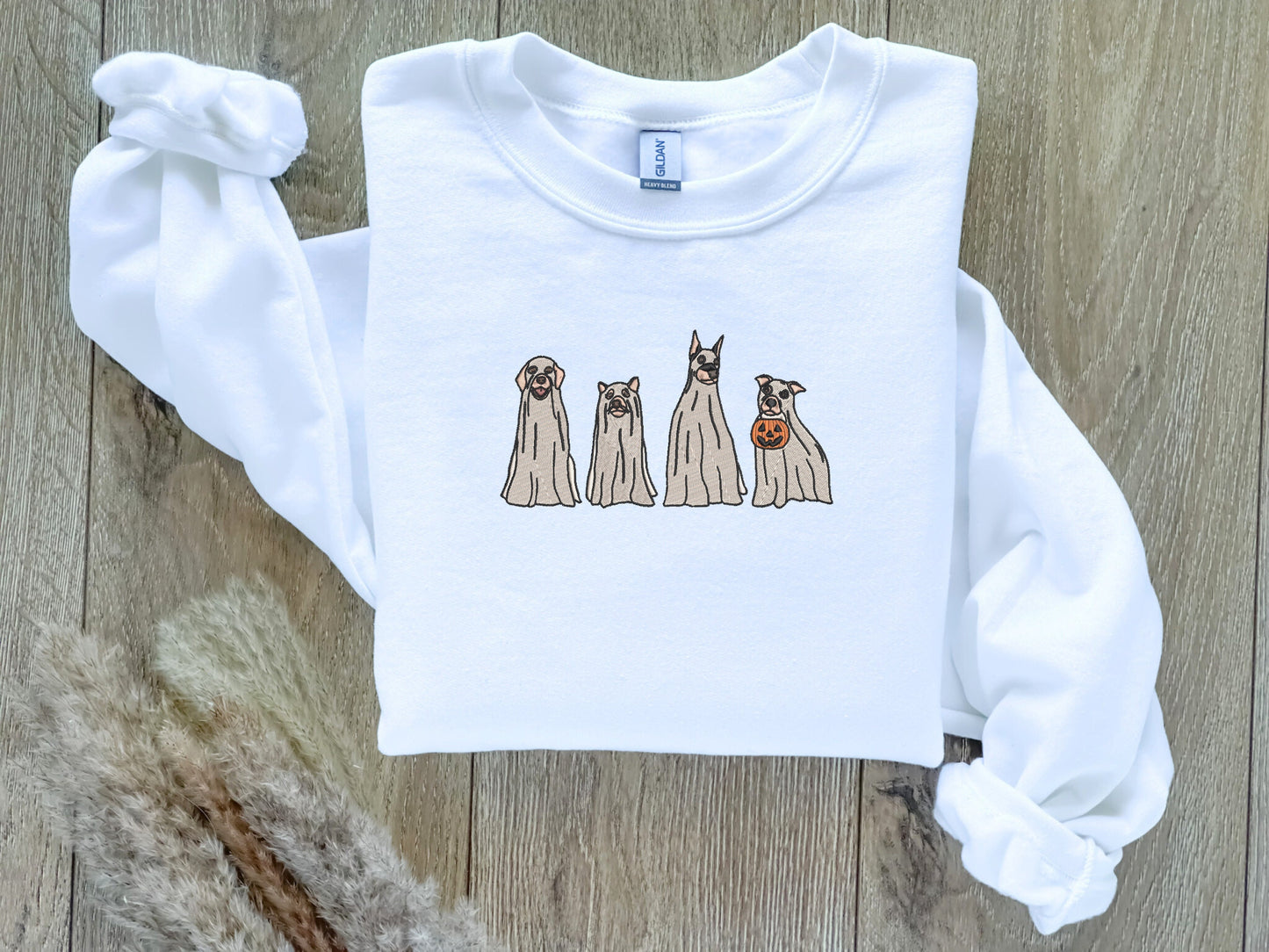 EMBROIDERED Retro Ghost Dogs Sweatshirt, Halloween Sweaters for Him and Her, Sweaters for Fall, Embroidered Sweatshirt, Clothing for Fall