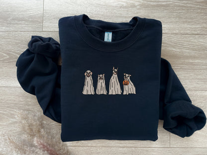 EMBROIDERED Retro Ghost Dogs Sweatshirt, Halloween Sweaters for Him and Her, Sweaters for Fall, Embroidered Sweatshirt, Clothing for Fall