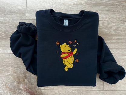 EMBROIDERED Fall Winnie the Pooh Sweatshirt, Fall Theme Crewneck, Custom Sweatshirt, Fall Sweater, Halloween Sweatshirt, Vintage Sweater