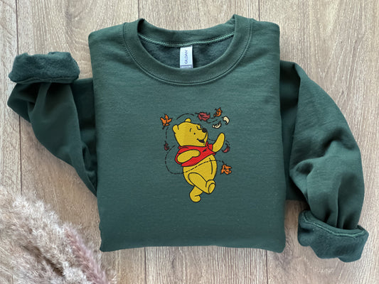 EMBROIDERED Fall Winnie the Pooh Sweatshirt, Fall Theme Crewneck, Custom Sweatshirt, Fall Sweater, Halloween Sweatshirt, Vintage Sweater