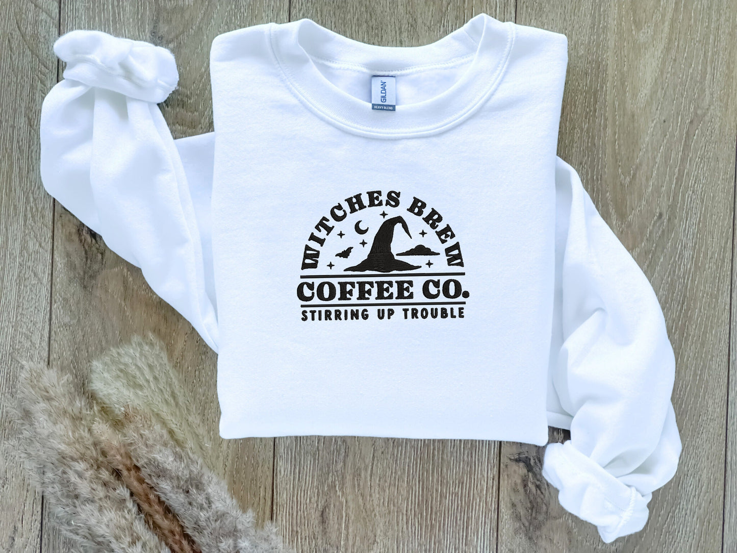 EMBROIDERED Witches Brew Coffee Sweatshirt, Halloween Sweater for Him and Her, Sweaters for Fall, Embroidered Sweatshirt, Halloween Pullover