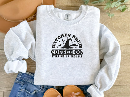 EMBROIDERED Witches Brew Coffee Sweatshirt, Halloween Sweater for Him and Her, Sweaters for Fall, Embroidered Sweatshirt, Halloween Pullover