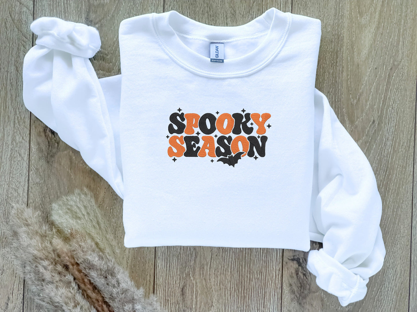 EMBROIDERED Spooky Season Sweatshirt, Halloween Sweater for Him and Her, Ghost, Back, PSL, Pumpkin Fall, Cute and Scary Embroidery, Fall