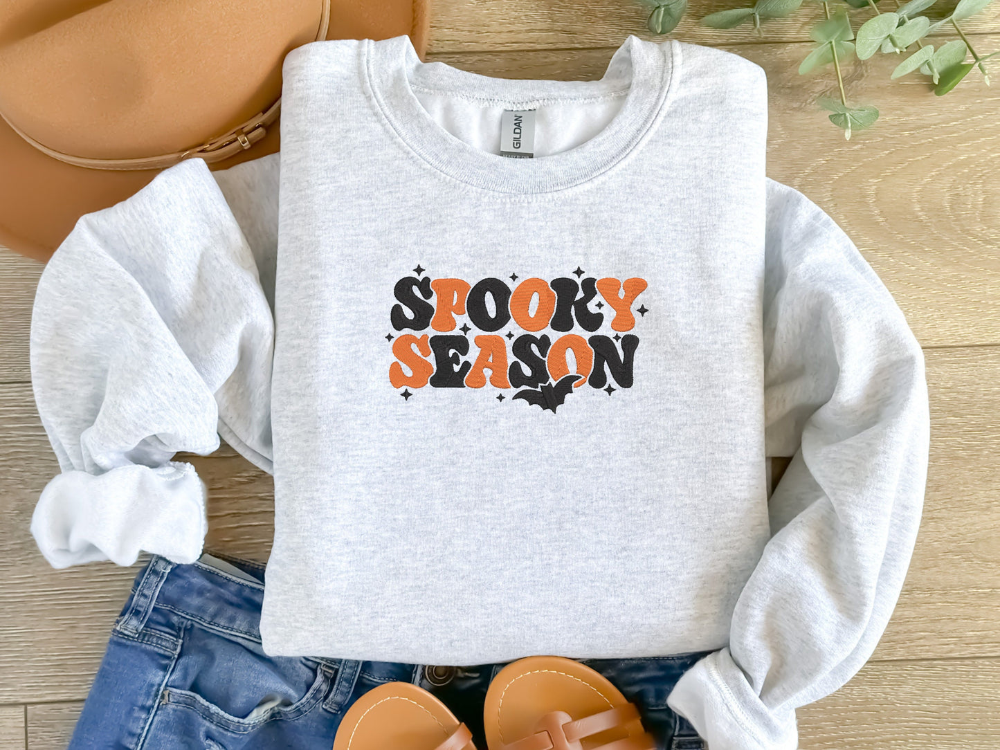 EMBROIDERED Spooky Season Sweatshirt, Halloween Sweater for Him and Her, Ghost, Back, PSL, Pumpkin Fall, Cute and Scary Embroidery, Fall