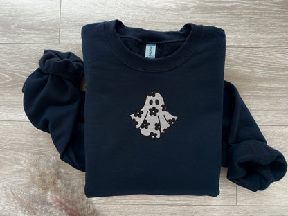 EMBROIDERED Daisy Flower Ghost Sweatshirt, Halloween Sweatshirt, Fall Sweatshirt for Men and Women, Halloween Crewneck, Funny, Spooky, Ghost