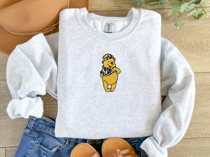 EMBROIDERED Cow Print Winnie the Pooh Sweatshirt, Fall Theme Crewneck, Custom Sweatshirt, Fall Sweater, Halloween Sweatshirt, Western Theme