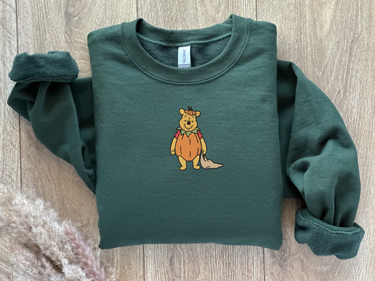 EMBROIDERED Pumpkin Winnie the Pooh Sweatshirt, Fall Theme Crewneck, Custom Sweatshirt, Fall Sweater, Halloween Sweatshirt, Vintage Sweater