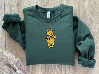 EMBROIDERED Cow Print Winnie the Pooh Sweatshirt, Fall Theme Crewneck, Custom Sweatshirt, Fall Sweater, Halloween Sweatshirt, Western Theme