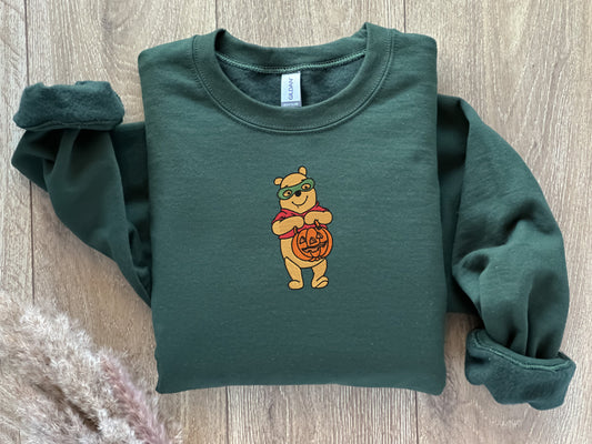 EMBROIDERED Halloween Winnie the Pooh Sweatshirt, Fall Theme Crewneck, Custom Sweatshirt, Fall Sweater, Pumpkin Sweater, Super Hero Shirt