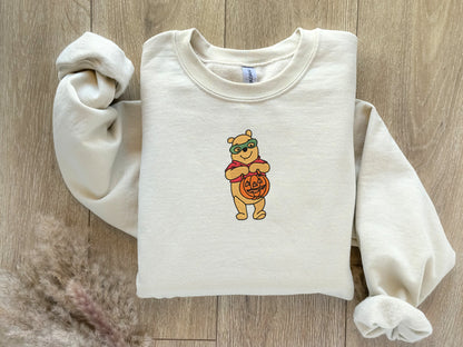 EMBROIDERED Halloween Winnie the Pooh Sweatshirt, Fall Theme Crewneck, Custom Sweatshirt, Fall Sweater, Pumpkin Sweater, Super Hero Shirt