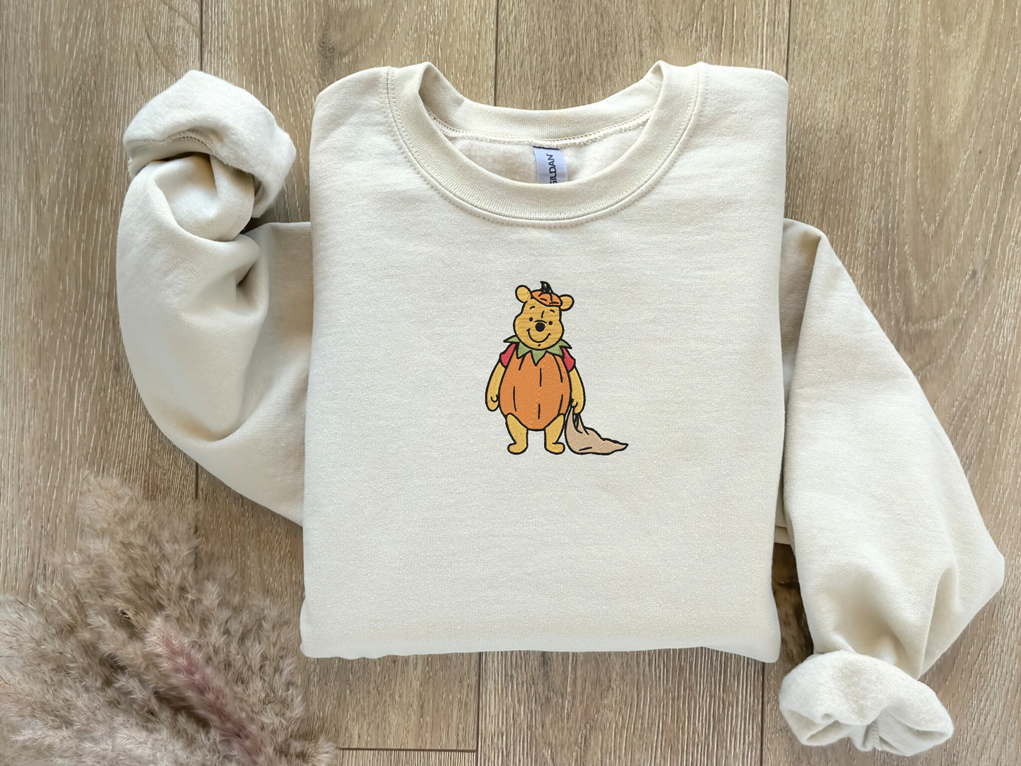 EMBROIDERED Pumpkin Winnie the Pooh Sweatshirt, Fall Theme Crewneck, Custom Sweatshirt, Fall Sweater, Halloween Sweatshirt, Vintage Sweater