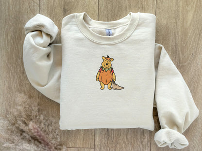 EMBROIDERED Pumpkin Winnie the Pooh Sweatshirt, Fall Theme Crewneck, Custom Sweatshirt, Fall Sweater, Halloween Sweatshirt, Vintage Sweater