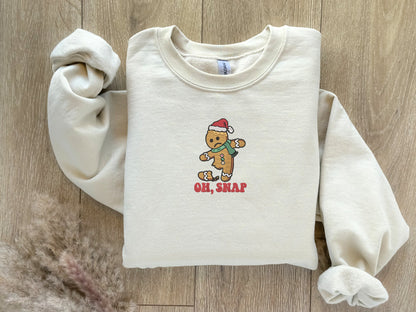 EMBROIDERED| Gingerbread Man Oh Snap Christmas Sweatshirt, Christmas Cookies, Holiday Baking, Christmas Gift, Funny Holiday Sweater