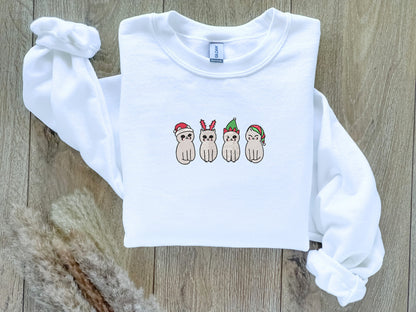 EMBROIDERED| Cartoon Christmas Cats Sweatshirt, Christmas Sweater, Gift for Cat Lovers, Holiday Sweaters, Cat Moms, Ugly Christmas Sweaters