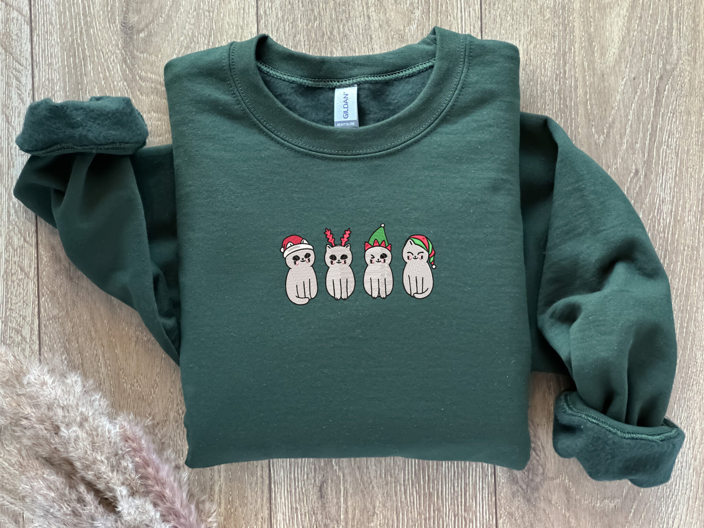 EMBROIDERED| Cartoon Christmas Cats Sweatshirt, Christmas Sweater, Gift for Cat Lovers, Holiday Sweaters, Cat Moms, Ugly Christmas Sweaters