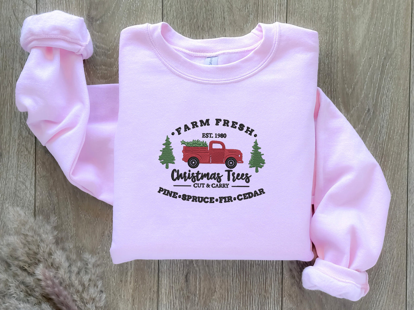 Christmas Farm Fresh Truck Embroidered Sweatshirt - Christmas Crewnecks - Custom Sweatshirt - Holiday Sweatshirt - Ugly Christmas Sweaters